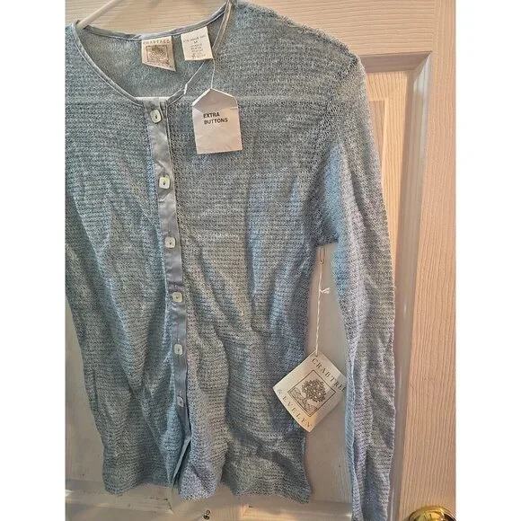crabtree evelyn NWT Mohair, Wool, Silk Blend Cardigan Sweatee Dusty Blue. Medium - Picture 3 of 15